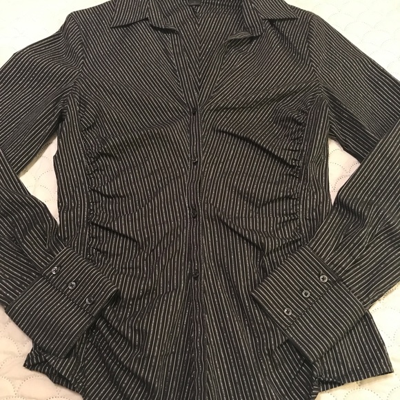 Express Portofino Button-down Shirt/Blouse in Black/Silver, Size Small - Picture 2 of 7
